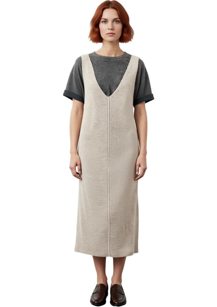 Kadınlara Özel Kolsuz Akrilik Triko Midi Jile Elbise V Yaka Düz Desen Casual Tarzınızı Tamamlar