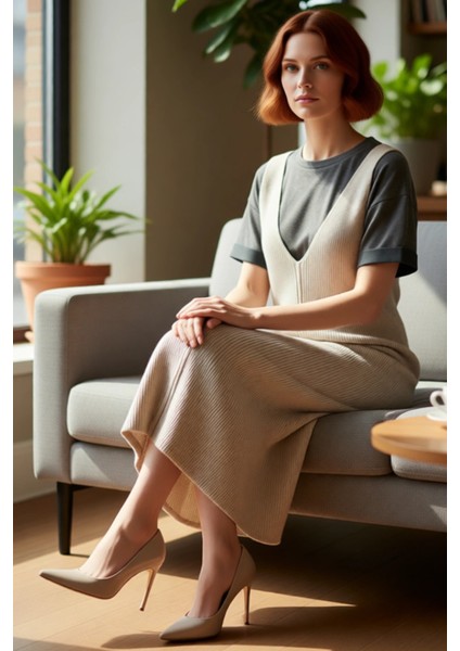 Kadınlara Özel Kolsuz Akrilik Triko Midi Jile Elbise V Yaka Düz Desen Casual Tarzınızı Tamamlar fırsatları