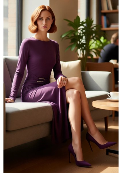 Kadın Kayık Yaka Düşük Kol Şık Düz Desen Bodycon Maxi Örme Elbise Kış Sezonu Zarafeti Sunar fırsatları