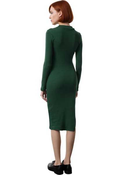 Kadın Casual Bodycon Dik Yaka Uzun Kollu Yırtmaçlı Midi Elbise Rahatlığı ve Şıklığı Birleştirir modelleri