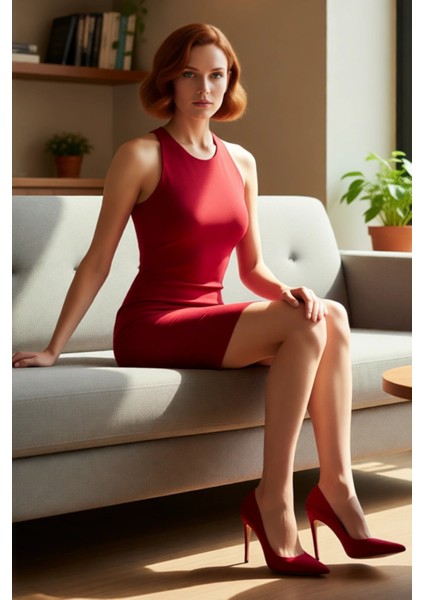 Kadın Bodycon Kesim Kırmızı Halter Yaka Kolsuz Mini Elbise Modern Şık Gece ve Özel Davetlerde