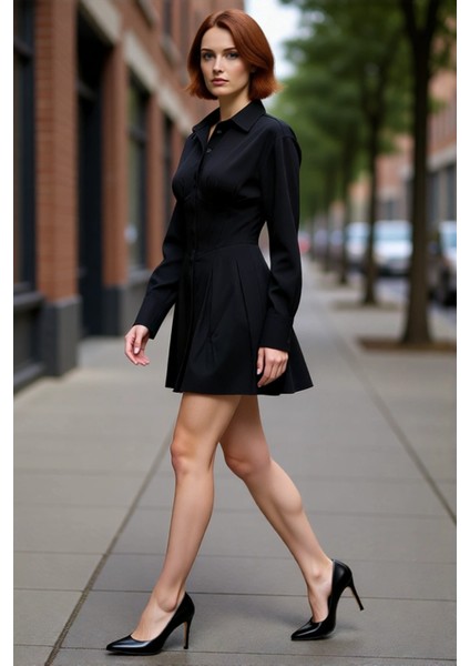 Kadın Poplin Gömlek Elbise Kahverengi Korse Detaylı Şık Mini Boy Uzun Kollu Tasarım Kaliteli modelleri