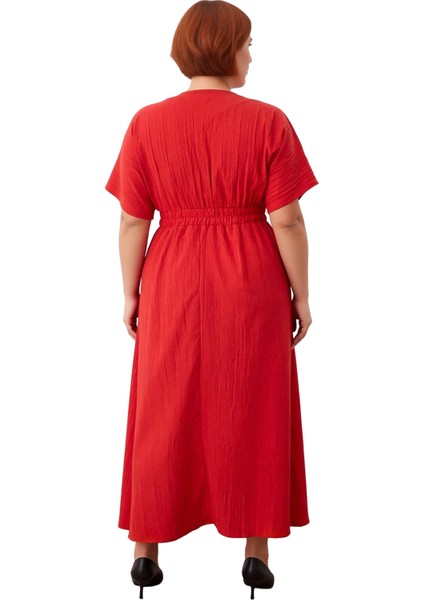 Kadın Maxi Boy V Yaka A Line Kalıp Dokuma Crinkle Dokulu Büyük Beden Elbise Ilkbahar Sonbahar Için fırsatları