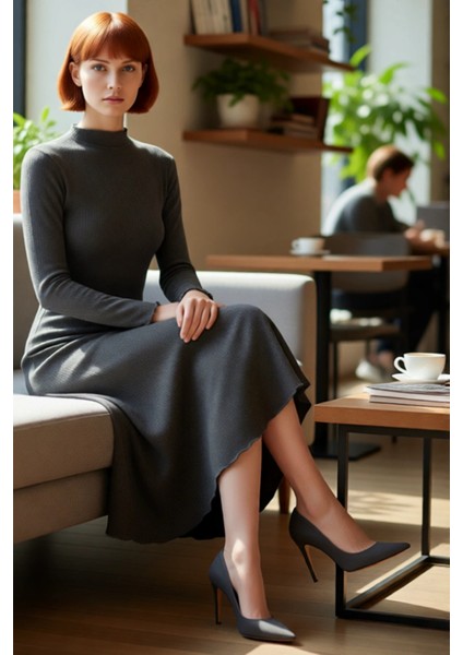 Kadın Asimetrik Kesimli Dik Yaka Uzun Kollu Bürümcük Maxi Elbise Kış Sezonu Için Şık ve Rahat fırsatları