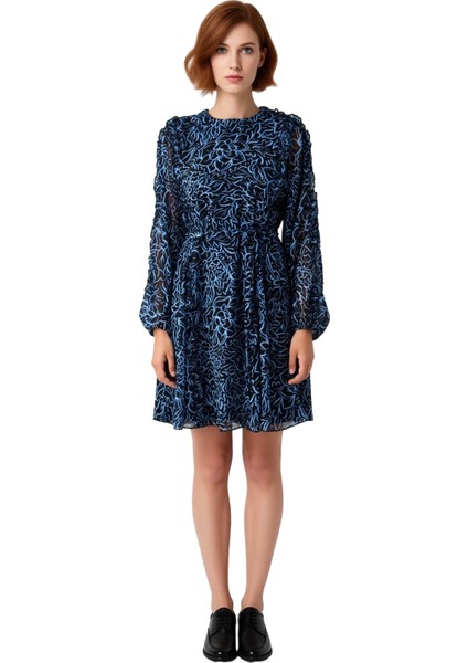 Kadınlara Özel Çiçek Desenli Şifon Dokuma Astarlı Fırfırlı Mini Skater Elbise Stili Kaliteli