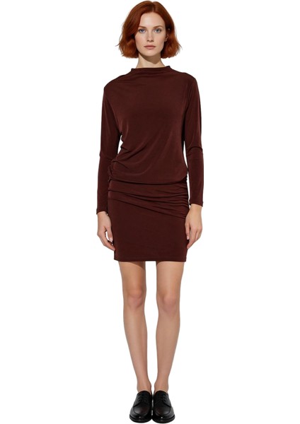 Kadınlar Için Şık Bodycon Mini Uzun Kollu Kayık Yaka Gece Elbisesi Kalın Sandy Örme Kaliteli