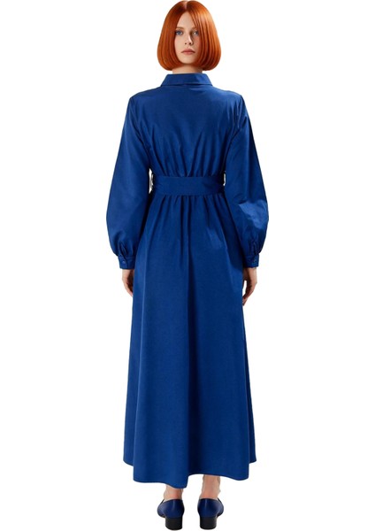 Kadın Tesettür Giyim Dokuma Kumaş Uzun Kollu Kuşaklı Maxi Boy Gömlek Elbise Iş ve Özel Davetler Için fiyatları