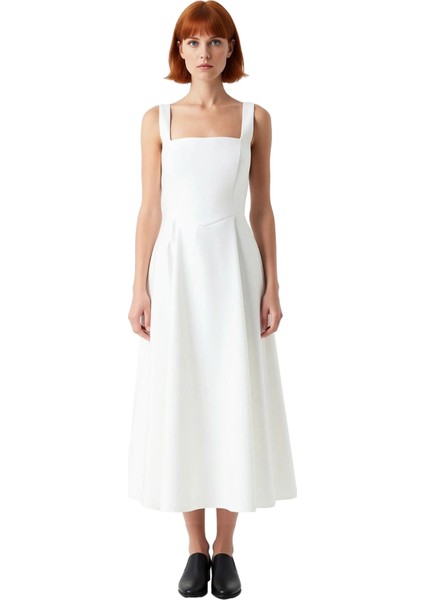 Kadın Abiye Kokteyl Elbisesi Skater Kalıp Kare Yaka Kalın Askılı Midi Dokuma Saten Şık Kaliteli fiyatları