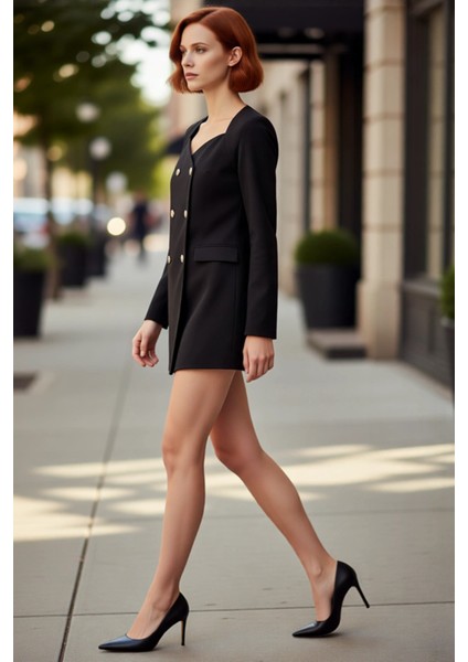 Kadın Kruvaze Yaka Uzun Kollu Dokuma Ceket Elbise Modern Şık Tasarım Kısa Boy Gündüz Gece Kaliteli modelleri