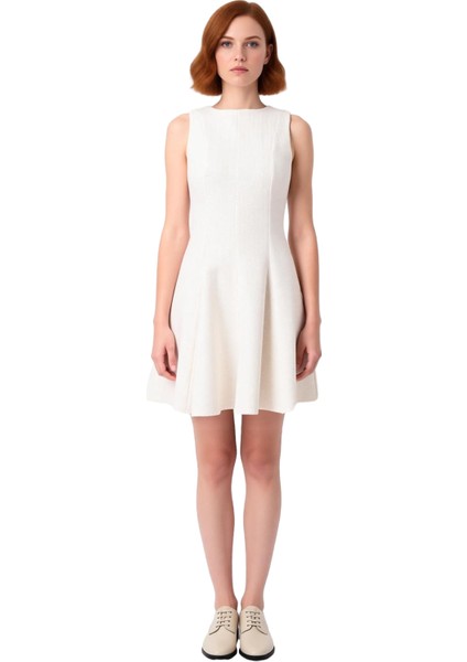 Kadın Modern Bisiklet Yaka Skater Kalıp Tüvit Dokuma Düz Mini Elbise Kış Sezonu Şıklığı Kaliteli