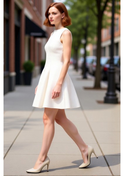 Kadın Modern Bisiklet Yaka Skater Kalıp Tüvit Dokuma Düz Mini Elbise Kış Sezonu Şıklığı Kaliteli modelleri