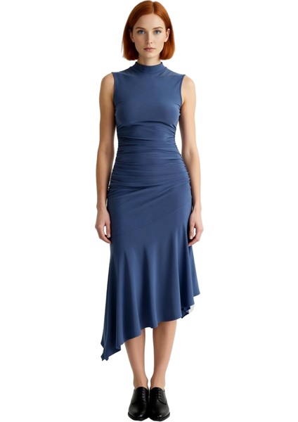 Kadın Şık Gece Elbisesi Volanlı Etek Ucu Midi Boy Kolsuz Dik Yaka Modern ve Çekici Bir Stil Yaratır fiyatları