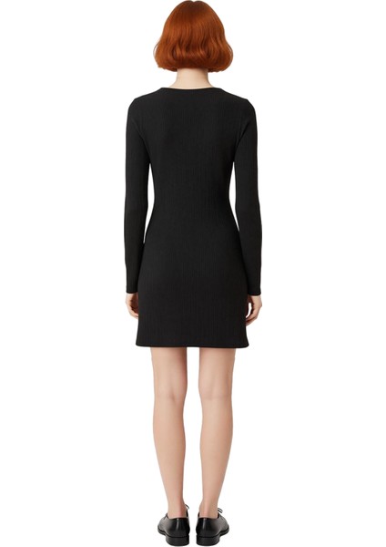 Kadın Uzun Kollu V Yaka Bodycon Kesim Asimetrik Düğmeli Örme Mini Elbise Şık ve Konforlu Kaliteli fiyatları