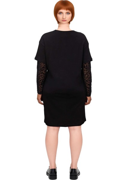 Kadın Rahat Kesim Bisiklet Yaka Büyük Beden Elbise Tül Kol Detaylı Süprem Örme Şıklığı Kaliteli fiyatları