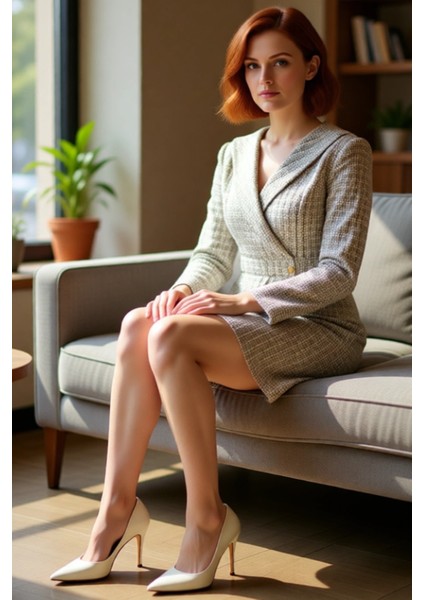 Kadınlar Için Ofis Stili Ekose Desenli Ceket Yaka Uzun Kollu Dokuma Elbise %100 Pamuk Kışlık