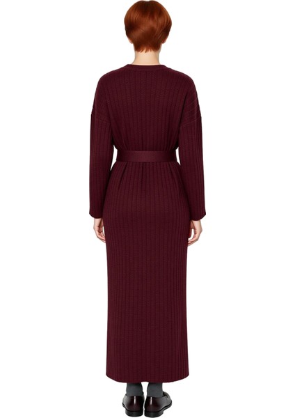 Kadınlar Için Konforlu Bisiklet Yaka A Line Kuşaklı Triko Maxi Elbise Düz Desen Kışlık Günlük Stil fiyatları