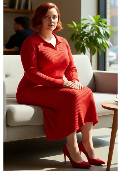 Kadın Polo Yaka Fitilli Bodycon Triko Midi Elbise Uzun Kollu Kış Günlük Şık Akrilik Tasarım fiyatları