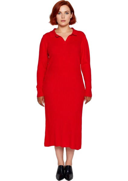 Kadın Polo Yaka Fitilli Bodycon Triko Midi Elbise Uzun Kollu Kış Günlük Şık Akrilik Tasarım modelleri