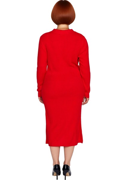 Kadın Polo Yaka Fitilli Bodycon Triko Midi Elbise Uzun Kollu Kış Günlük Şık Akrilik Tasarım fırsatları