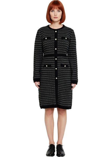 Kadın Siyah Ekose Desenli Bodycon Triko Elbise Uzun Kollu Kışlık Günlük Şık Mini Kaliteli modelleri