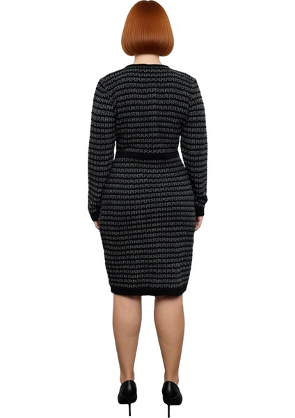 Kadın Siyah Ekose Desenli Bodycon Triko Elbise Uzun Kollu Kışlık Günlük Şık Mini Kaliteli fırsatları