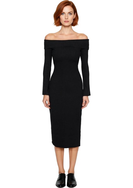Kadın Düşük Kol Uzun Kollu Bodycon Kalıp Örme Midi Elbise Özel Davetler Için Şık ve Modern fiyatları