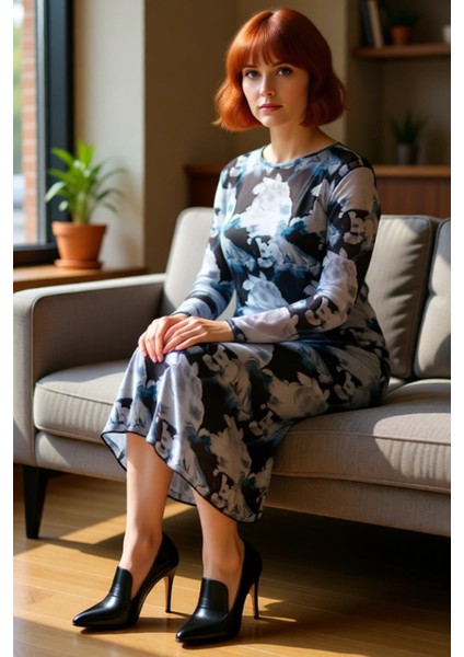 Kadınlara Özel Bodycon Midi Elbise Tül Örme Kumaş Uzun Kollu Ilkbahar Sonbahar Giy Çık Şıklığı