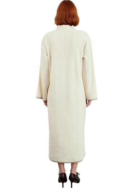 Kadın Casual Dik Yaka Düşük Kollu Maxi Boy Triko Elbise Rahat Shift Kalıp Kış Kombinleri Için fiyatları