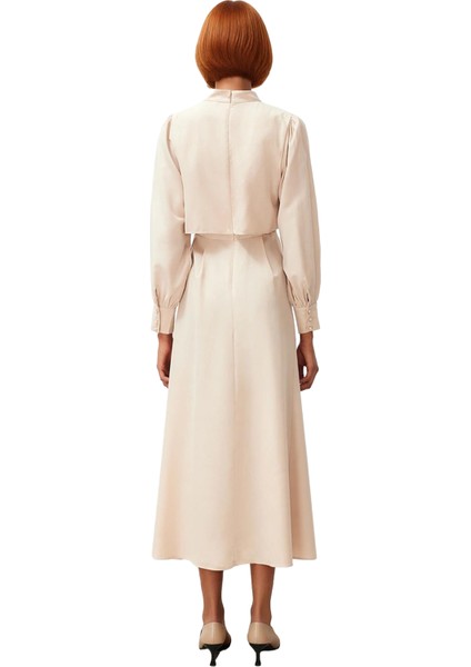 Kadın Dik Yaka Uzun Kollu A Line Dokuma Elbise Düz Deseniyle Günlük Şıklık ve Konfor Sunar fiyatları