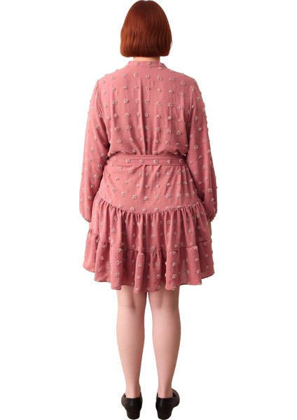 Kadın A Line Bordo Dokulu Kuşaklı V Yaka Mini Elbise Ilkbahar Sonbahar Için Şık Büyük Beden Seçenek. fırsatları