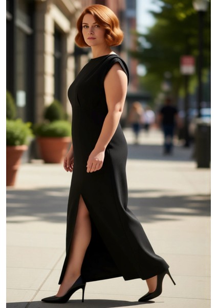 Kadın Büyük Beden Kolsuz Yırtmaçlı Maxi Dokuma Abiye Elbise Özel Günler Için Şık Tasarım Kaliteli