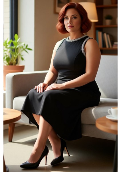 Kadın Midi Boy Siyah A Line Kesim Kolsuz Büyük Beden Abiye Elbise Dokuma Kumaş Özel Davetler Için fırsatları