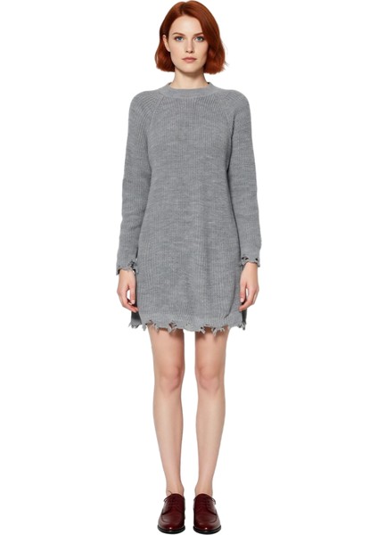 Kadın Konforlu Selanik Örgü Mini Triko Elbise Shift Kalıp Akıtma Detaylı Reglan Kol Bisiklet Yaka fiyatları