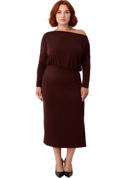 Kadınlar Için Bodycon Kalıp Asimetrik Yaka Uzun Kol Düz Örme Midi Maxi Elbise Kış Şıklığı ve Konforu modelleri