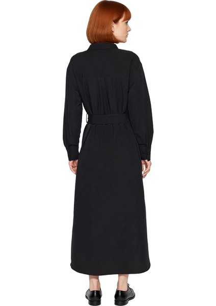 Kadın Uzun Kollu Düğmeli Kuşaklı Gömlek Elbise Dokuma Kumaş Cool Comfort Ramadan Stili Kaliteli modelleri