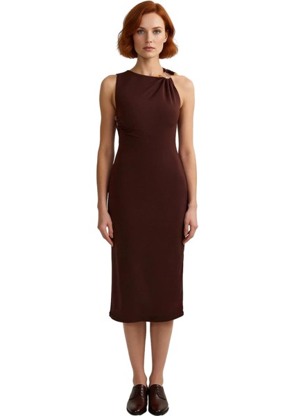 Kadın Vücudu Saran Midi Boy Tek Omuz Asimetrik Yaka Özel Gün Gece Abiye Elbisesi Kaliteli Şık