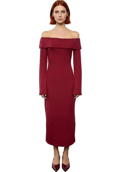 Kadın Düşük Kol Uzun Kollu Bodycon Kalıp Örme Midi Elbise Özel Davetler Için Şık ve Modern fiyatları