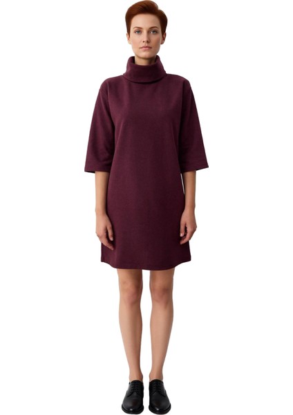 Kadın Düz Desen Balıkçı Yaka Örme Elbise Shift Kalıp Düşük Truvakar Kol Kış Sezonu Için Ideal Mini