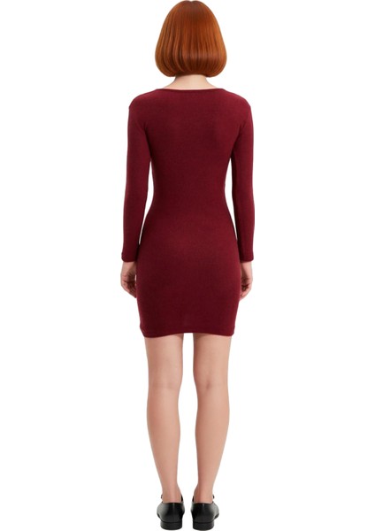 Kadın Modern Bodycon Kesim Havuz Yaka Uzun Kollu Örme Mini Elbise Casual Soğuk Hava Şıklığı fiyatları