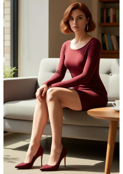 Kadın Modern Bodycon Kesim Havuz Yaka Uzun Kollu Örme Mini Elbise Casual Soğuk Hava Şıklığı fırsatları