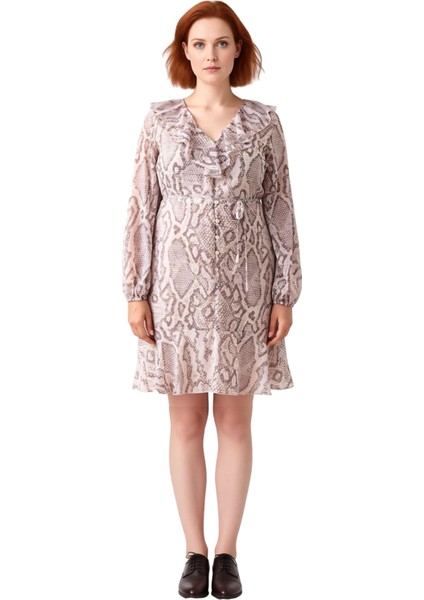 Kadınlar Için Trend Animal Desenli V Yaka Uzun Kollu Şifon Dokuma A Line Mini Elbise Kaliteli fiyatları