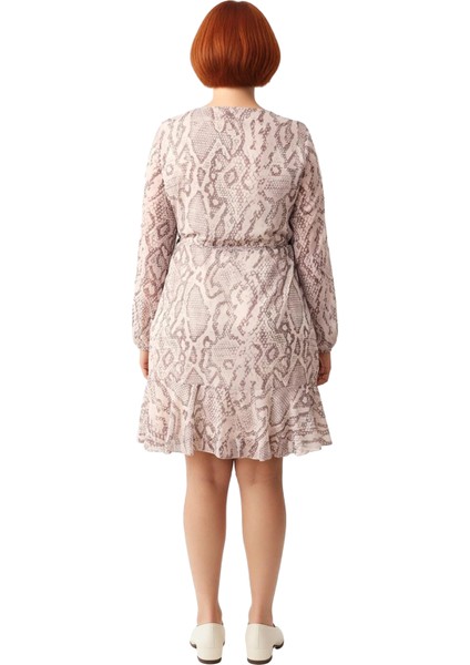 Kadınlar Için Trend Animal Desenli V Yaka Uzun Kollu Şifon Dokuma A Line Mini Elbise Kaliteli modelleri