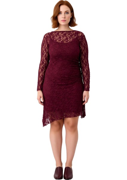 Modern Kadın A Kesim Düz Desen Dantel Örme Mini Elbise Uzun Kollu Kayık Yaka ile Şık Görünüm fiyatları