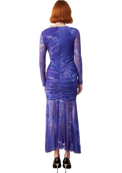 Kadın Fashion Forward Tül Örme Balık Kesim Uzun Kol Abiye Maxi Gece Elbisesi Şık Ortam Kaliteli fiyatları