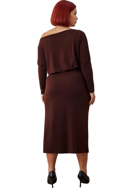 Kadınlar Için Bodycon Kalıp Asimetrik Yaka Uzun Kol Düz Örme Midi Maxi Elbise Kış Şıklığı ve Konforu fırsatları