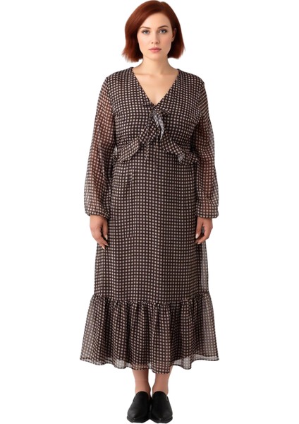 Kadın A Kesim Maxi Boy Şal Desenli V Yaka Balon Kol Şifon Dokuma Rahat Elbise Modeli Kaliteli modelleri