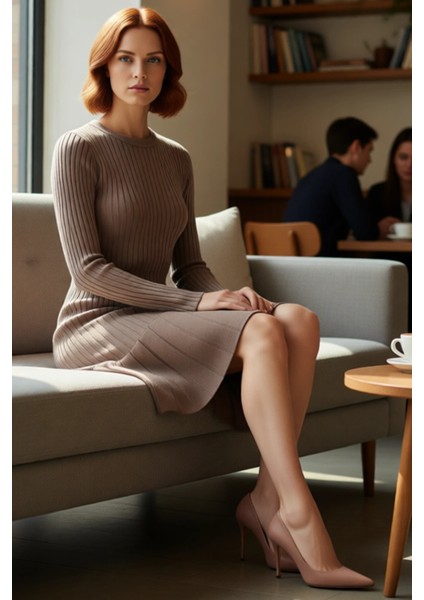 Kadınlar Için Bordo A Kesim Triko Elbise Mini Boy Uzun Standart Kol Kışlık Gündüz Gece Kombin fırsatları