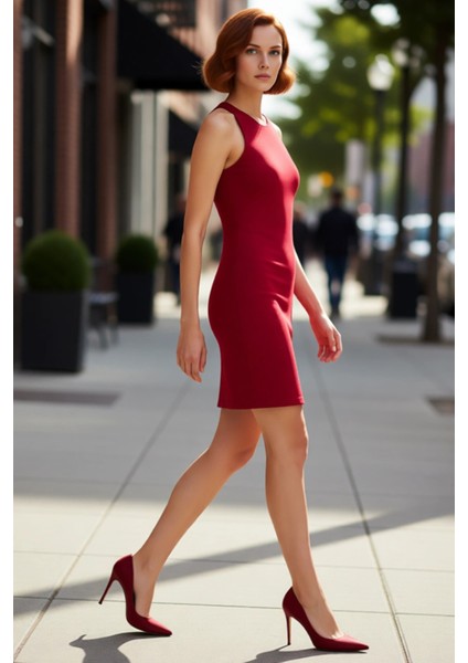 Şık Kadın Kırmızı Halter Yaka Kolsuz Bodycon Mini Elbise Yazlık Davetler ve Mezuniyet Için Uygun modelleri
