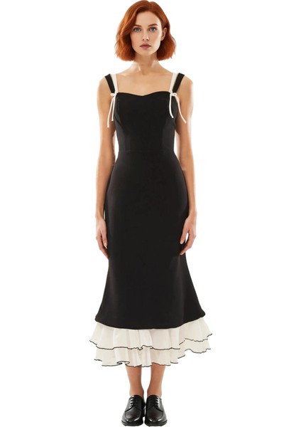 Kadın Zarif Balık Siluet Ince Askılı Fiyonklu Kalp Yaka Maxi Abiye Elbise Özel Davetler ve Partiler