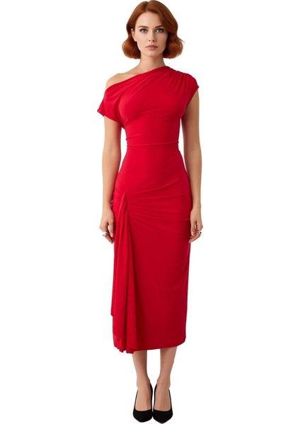 Kadın Şık Örme Sandy Dokuma Midi Elbise Gece Davetleri Mezuniyet Için A Line Kayık Yaka. Kaliteli